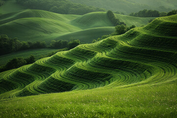 Leinwandbilder - Parallel lines creating waves with a gradient from olive green to moss green,