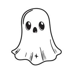 Wall Mural - Cute ghost logo icon, black vector illustration on white background