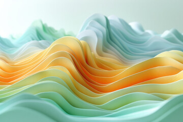 Leinwandbilder - A design featuring waves of parallel lines with a subtle gradient from light green to pale yellow,