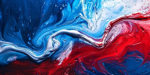 Wall Mural - mix of red white blue color paints with forming abstract patterns against blue background