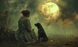 © Sanych - A woman and her dog examine a large