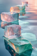 Leinwandbilder - Layered rectangles with gradients from mint green to pastel blue, forming mirrored reflections,