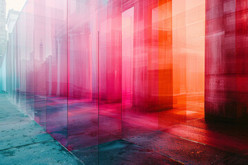 Aufkleber - Gradient rectangles in shades of pink, layered to create a mirrored composition,