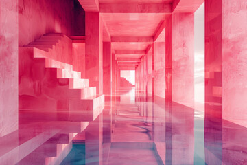 Leinwandbilder - Gradient rectangles in shades of pink, layered to create a mirrored composition,