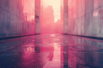 Poster - Gradient rectangles in shades of pink, layered to create a mirrored composition,