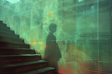 Poster - Layered gradient rectangles in shades of teal and seafoam green, reflecting each other,