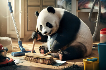 giant panda bear repaing the table