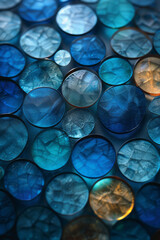 Poster - A composition of gradient glass circles in cool tones, transitioning from blue to teal,