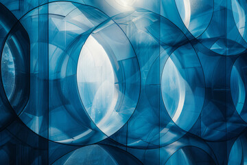 Leinwandbilder - A design featuring stacked gradient glass circles with transitions from sky blue to navy,