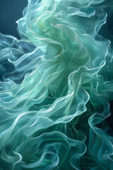 Fototapete - Smooth, undulating light waves in cool tones of green and teal, flowing harmoniously,