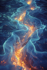Leinwandbilder - Abstract light waves in shades of blue and green, mimicking the look of bioluminescent marine life,