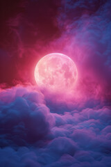 Poster - An orb emitting a bright, luminescent glow, floating in a realm of misty, purple and blue clouds,