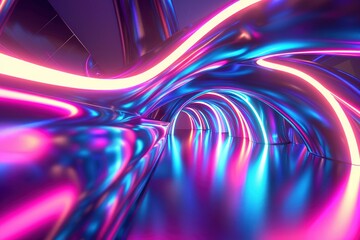 3d three dimensional abstract background with neon colors - generative ai