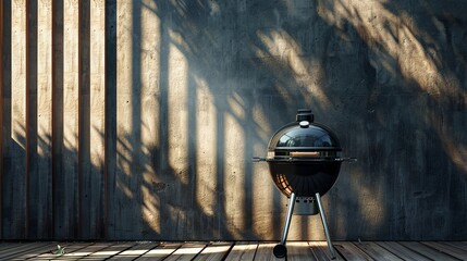 Wall Mural - portable grill on a minimalist concrete surface, modern design
