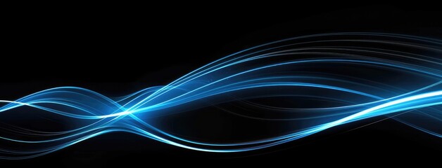 Wall Mural - Abstract Blue Light Wave on Black Background