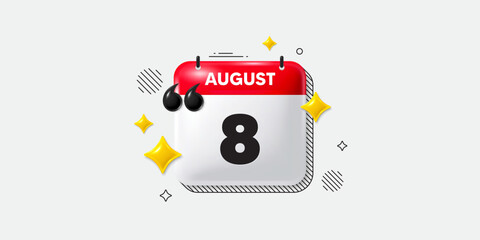 Poster - Calendar date of August 3d icon. 8th day of the month icon. Event schedule date. Meeting appointment time. 8th day of August. Calendar month date banner. Day or Monthly page. Vector