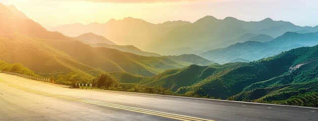 Poster - Serene Mountain Road at Sunset Panoramic View