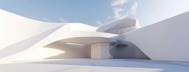 Sticker - Futuristic White Curved Architecture Under Blue Sky