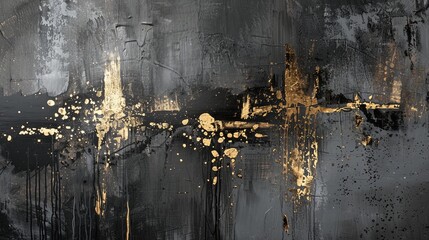 Canvas Print - brush strokes and dynamic movement, rendered in shades of black and gray. gold