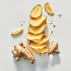 Poster - ginger with partial slices, white background