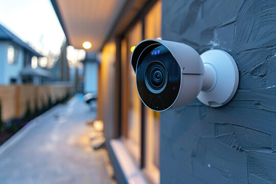 An IP CCTV camera is installed outside the house for property protection and security. Generated by artificial intelligence