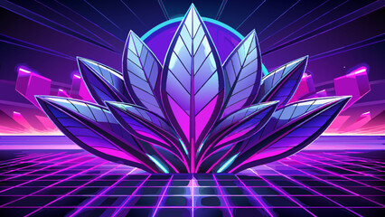 Wall Mural - Vibrant Cyber Lotus Flower in Neon Futuristic Landscape