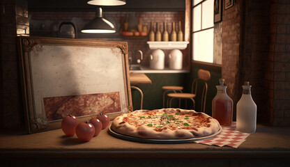 Wall Mural - Pizza Capricciosa, sliced, dark background. Traditional Italian cuisine. AI generated.