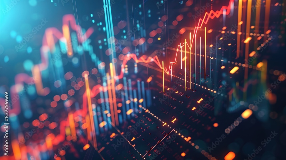 Stock market price graph with red and blue lines for business and ...