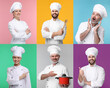 © New Africa - Collage with photos of professional chefs on different color backgrounds