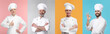 © New Africa - Collage with photos of professional chefs on different color backgrounds