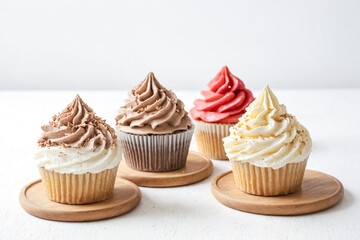 Poster - Four Cupcakes on Wooden Coasters