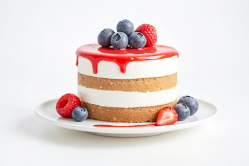 Wall Mural - Delicious Mini Cake with Fresh Berries and Red Glaze