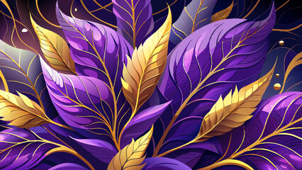 Enchanting Purple and Gold Foliage Illustration in Elegant Detail