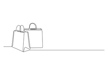 Wall Mural - Continuous one line drawing of shopping bag. Simple one line art paper bag vector illustration