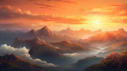 Canvas Print - Majestic Sunrise Over Misty Mountain Range