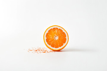 Wall Mural - Half an Orange With Juice Splatters on White Background