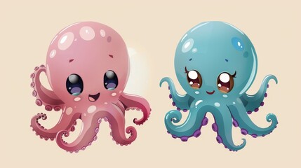 Sticker - Imaginative octopus illustration of a little boy and girl.