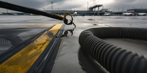 Canvas Print - Airport fuel hose, close-up, detailed texture, overcast day, no humans present 