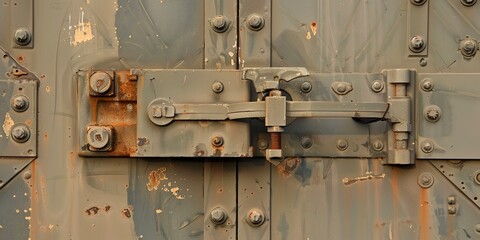 Wall Mural - Detail of boarding bridge door mechanism, high detail, dusk light, no people 