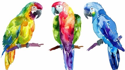 Wall Mural - Illustration of a cartoon parrot. Tropical birds. Cute watercolor animals.