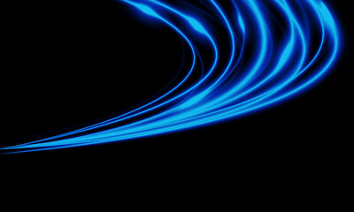 Wall Mural - Abstract blue light fast speed curve dynomic motion on black background vector