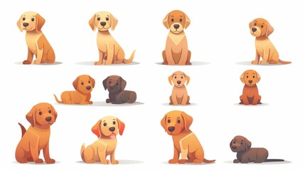 Wall Mural - Icons of Labrador Retriever puppies set cartoon modern. Cute animal.