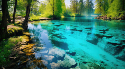 Wall Mural - Pristine Lake in Vibrant Forest