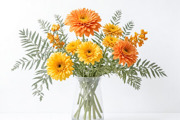 Orange and Yellow Gerbera Daisies in a Glass Vase