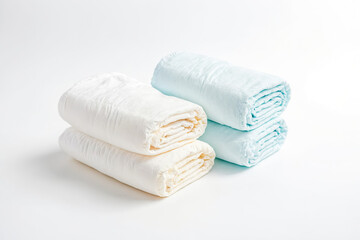 Rolled Up Adult Diapers in White and Blue