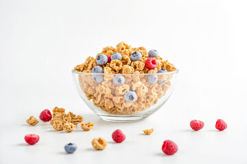 Canvas Print - Bowl of Cereal with Blueberries and Raspberries