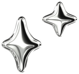 stars 3d y2k silver metallic chrome illustration