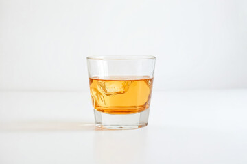 Poster - Single Glass of Whiskey with Ice on White Background