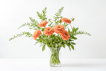 Wall Mural - Peach Dahlia Bouquet in Glass Vase on White Background