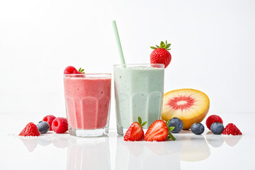 Poster - Two glasses of smoothies with fresh fruit